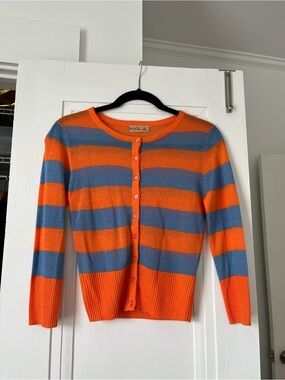 Striped Orange & Blue Button-Front Cardigan